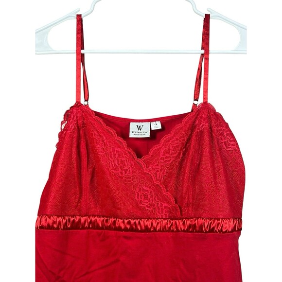 Y2K Holiday Red Lace Babydoll Cami Tank Top Plus 1X Worthington Satin Trim - Picture 2 of 8